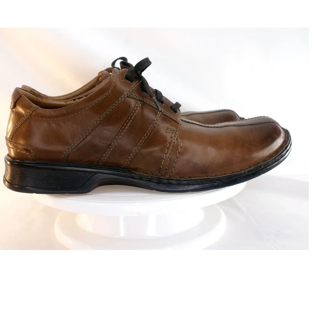 Clarks Collection Brown Leather Bicycle Toe Lace Up Oxfords Dress Casual 10.5